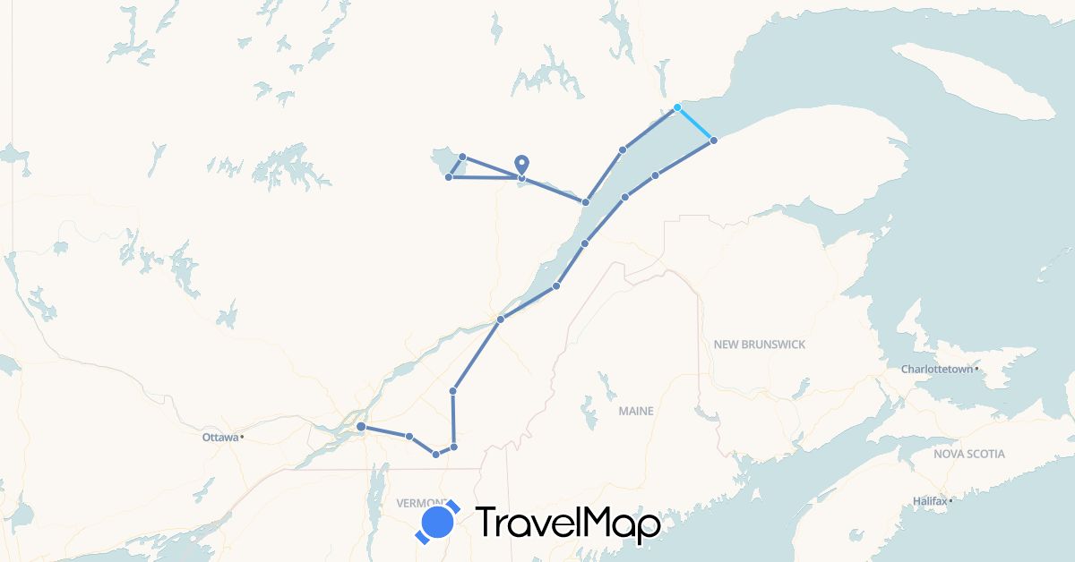 TravelMap itinerary: cycling, boat in Canada (North America)
